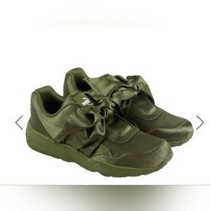 Puma Fenty Rihanna Green Olive Branch Women’s Satin Bow Sneakers Shoes Size 8